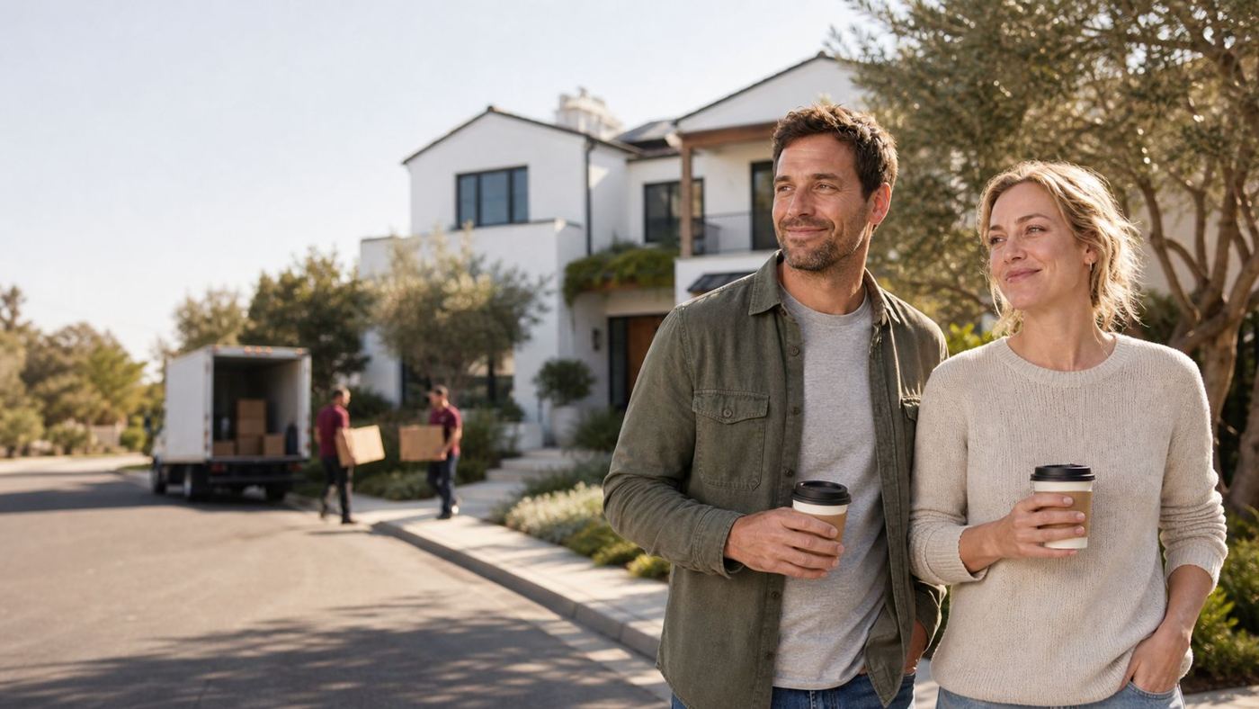 Couple enjoying their new city after a long-distance move.